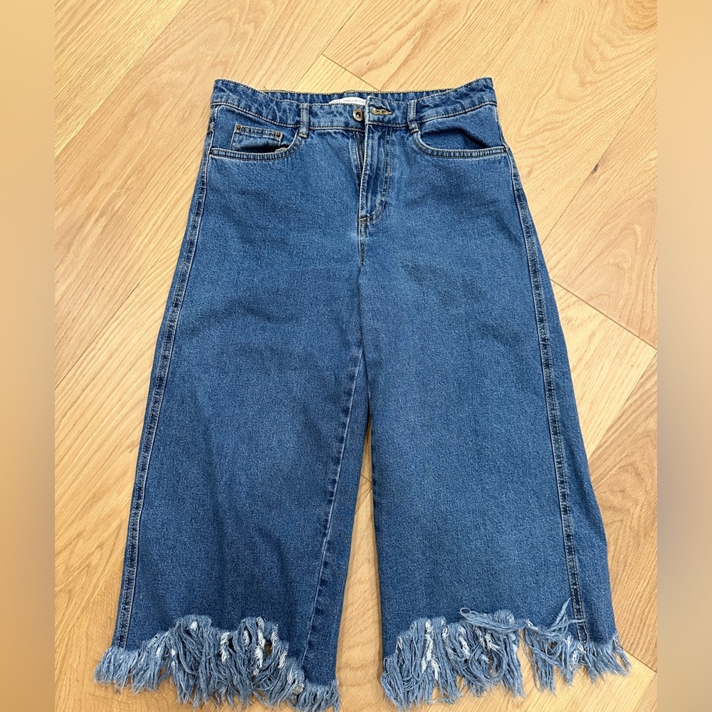 ZARA Trafaluc denim wear cropped fringe jeans SIZE 4